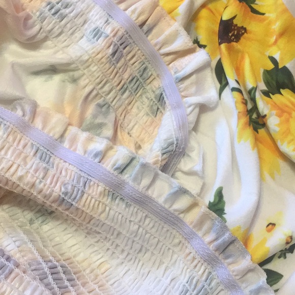 White Yellow Sunflower Print 2 Pc Strapless Top Skirt Set - Picture 9 of 13